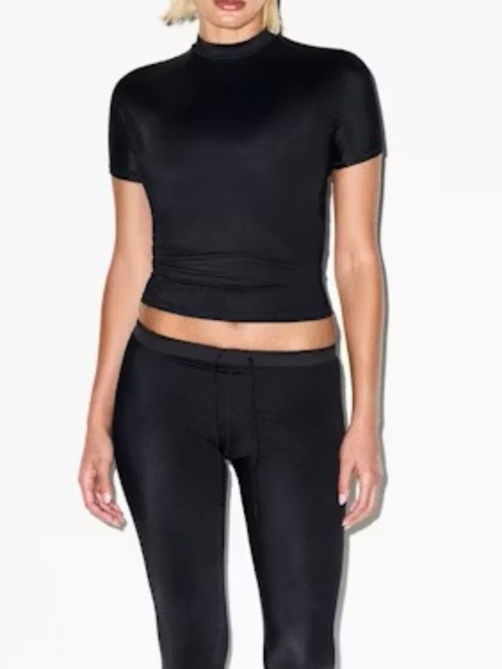Nike SKIMS Shine Mock Neck Short Sleeve Top | Obsidian | S | NWT 🏷️